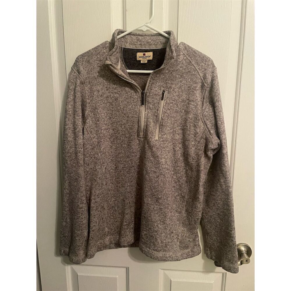 Woolrich Men's Gray Quarter Zip Pullover Sweater Size M Long Sleeve Fleece